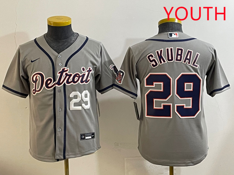 Youth 2025 Detroit Tigers #29 Skubal grey Nike MLB jersey style 8->youth mlb jersey->Youth Jersey